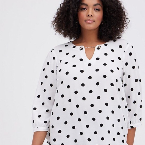 torrid Tops - Torrid Black and White Polka Dot Blouse with Chain Detail